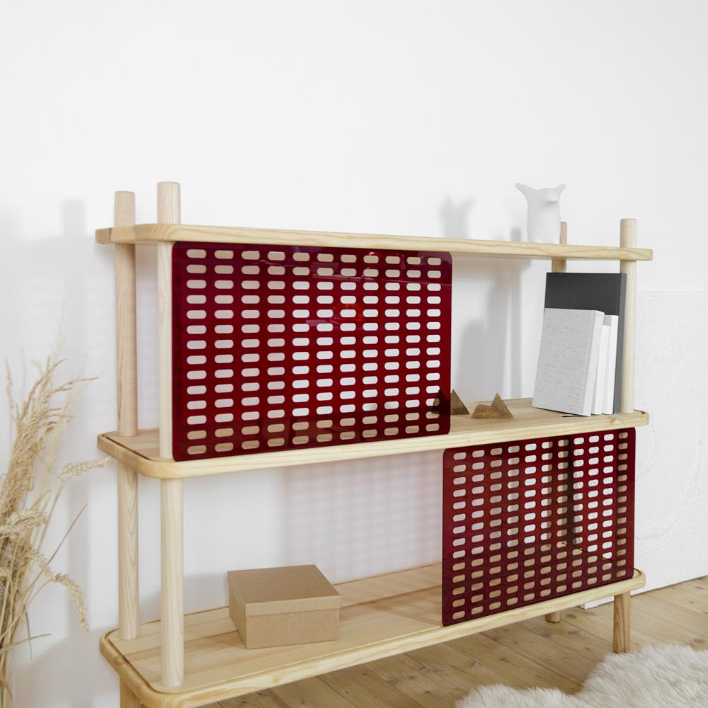 Brilliant 2 Shelf Ash Wood Red Plexiglass 4