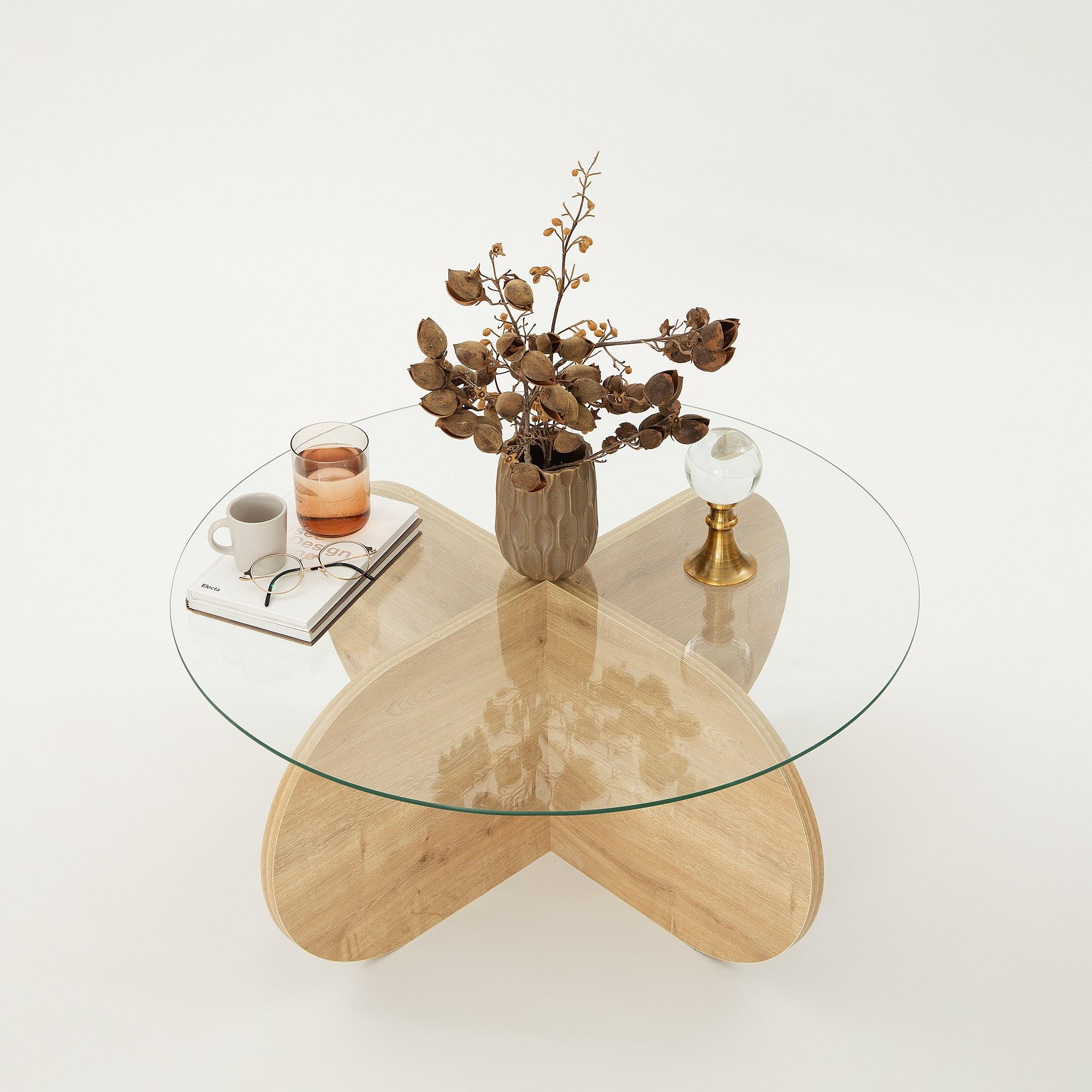 Bubble Coffee Table Safety Glass Oak Ø75cm 6