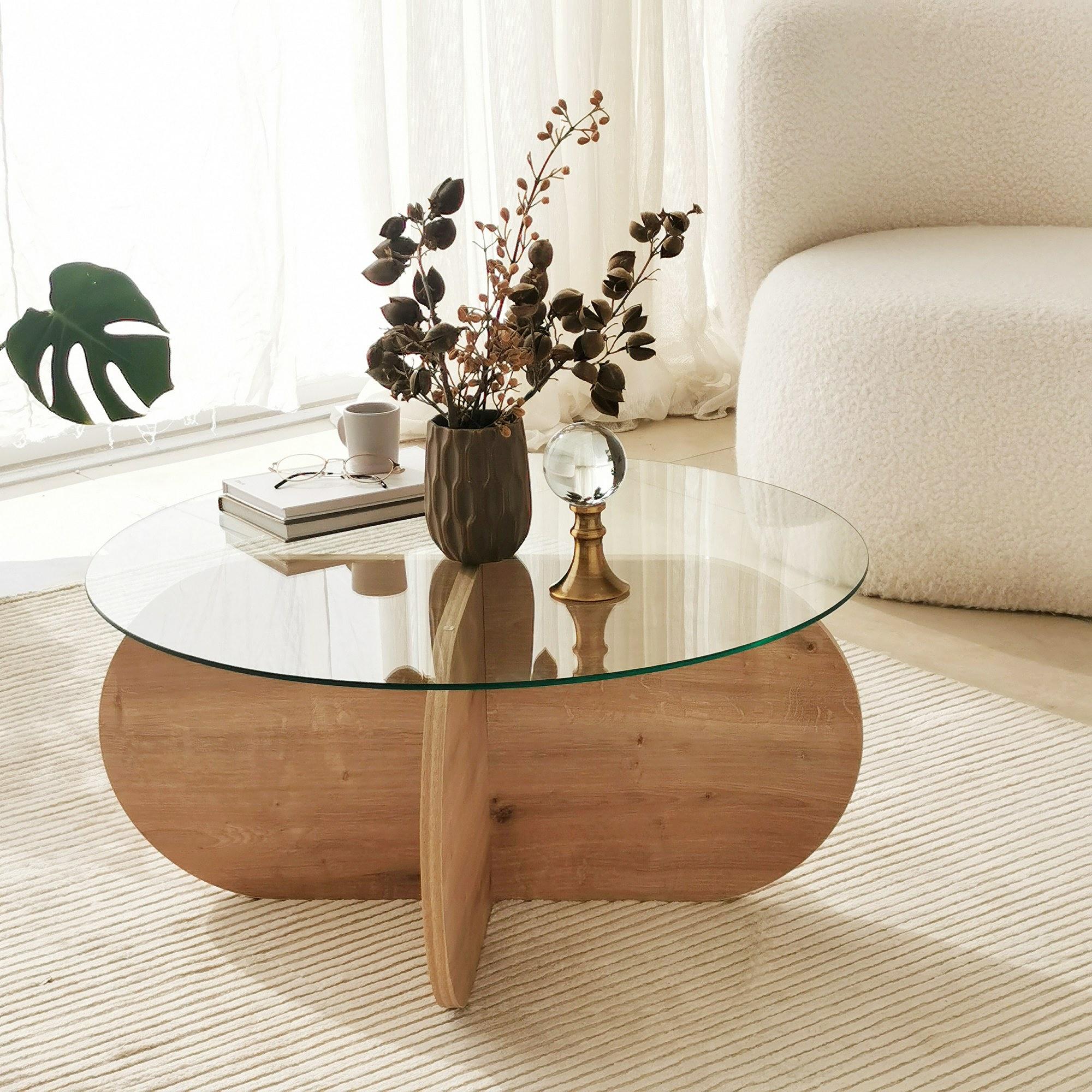 Bubble Coffee Table Safety Glass Oak Ø75cm 0