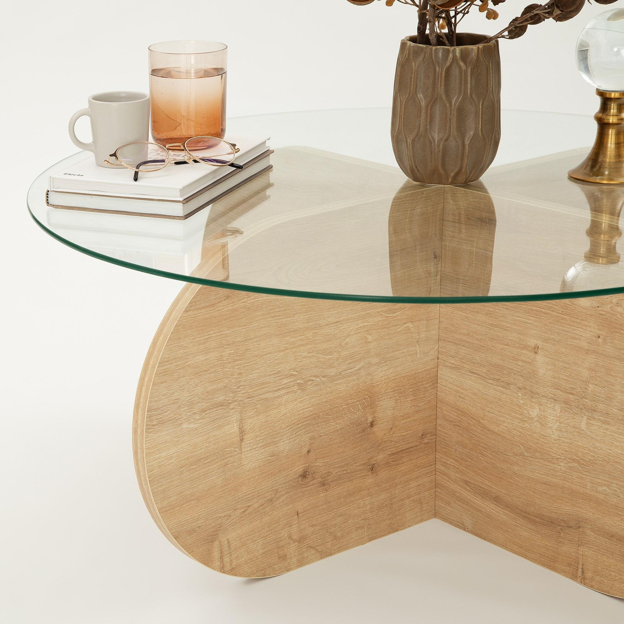 Bubble Coffee Table Safety Glass Oak Ø75cm 7