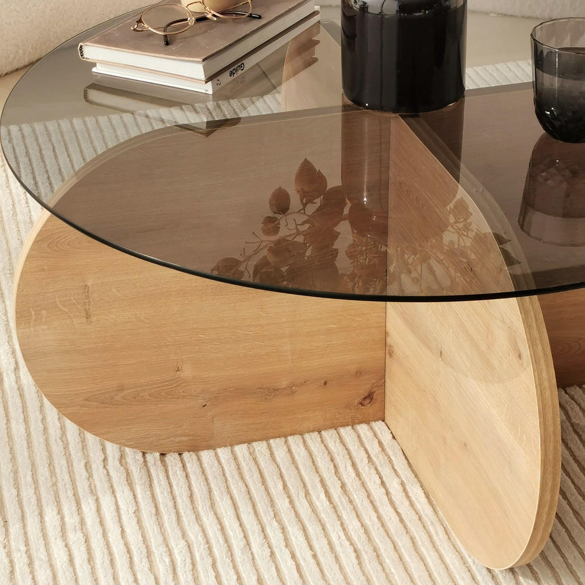 Bubble Coffee table Safety glass Tinted Oak brown Ø75cm 5