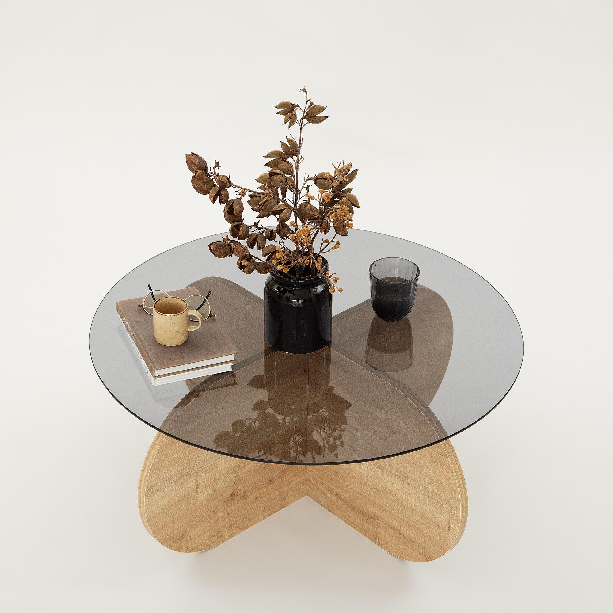 Bubble Coffee table Safety glass Tinted Oak brown Ø75cm 6