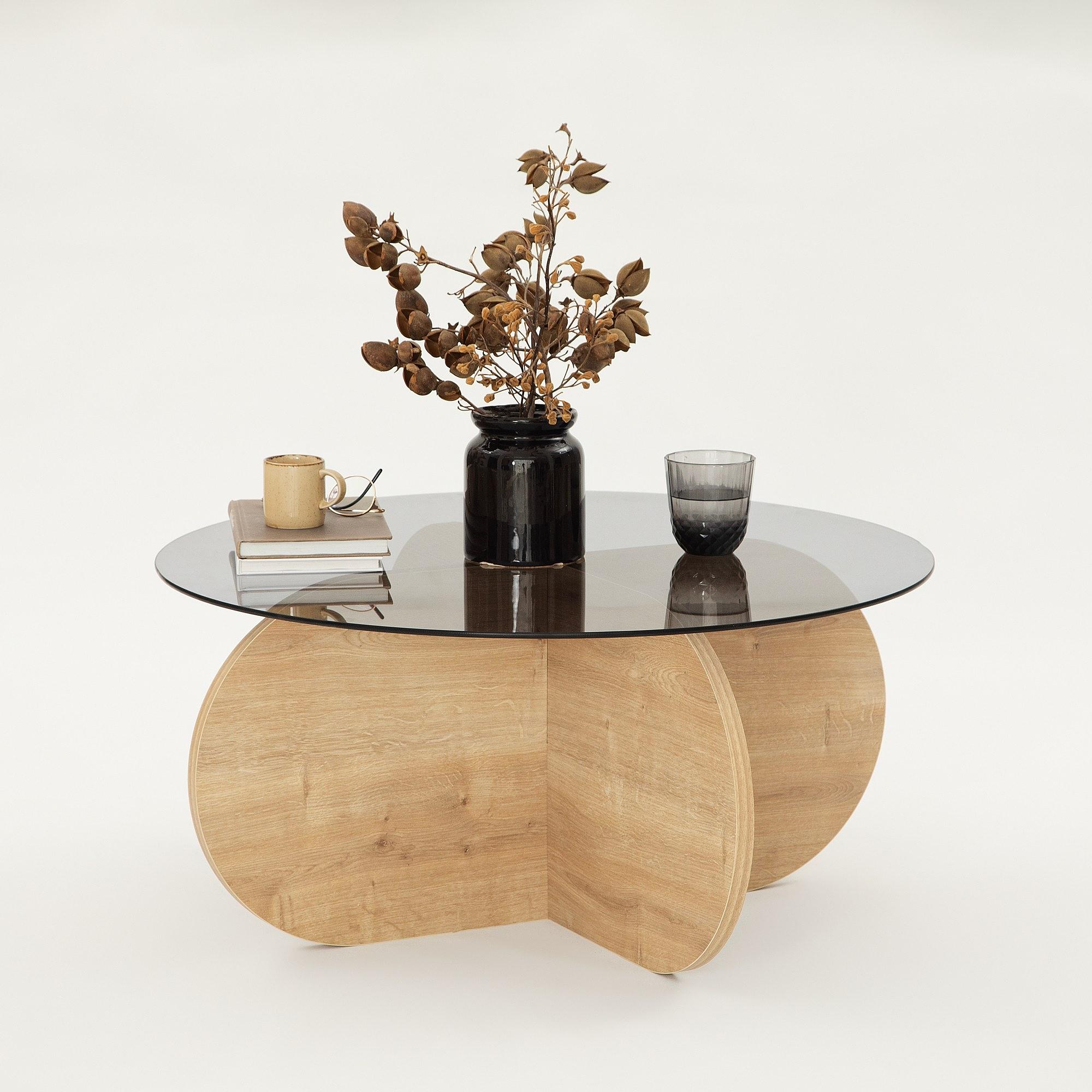 Bubble Couchtisch Sicherheitsglas Getönt Eichebraun Ø75cm 7