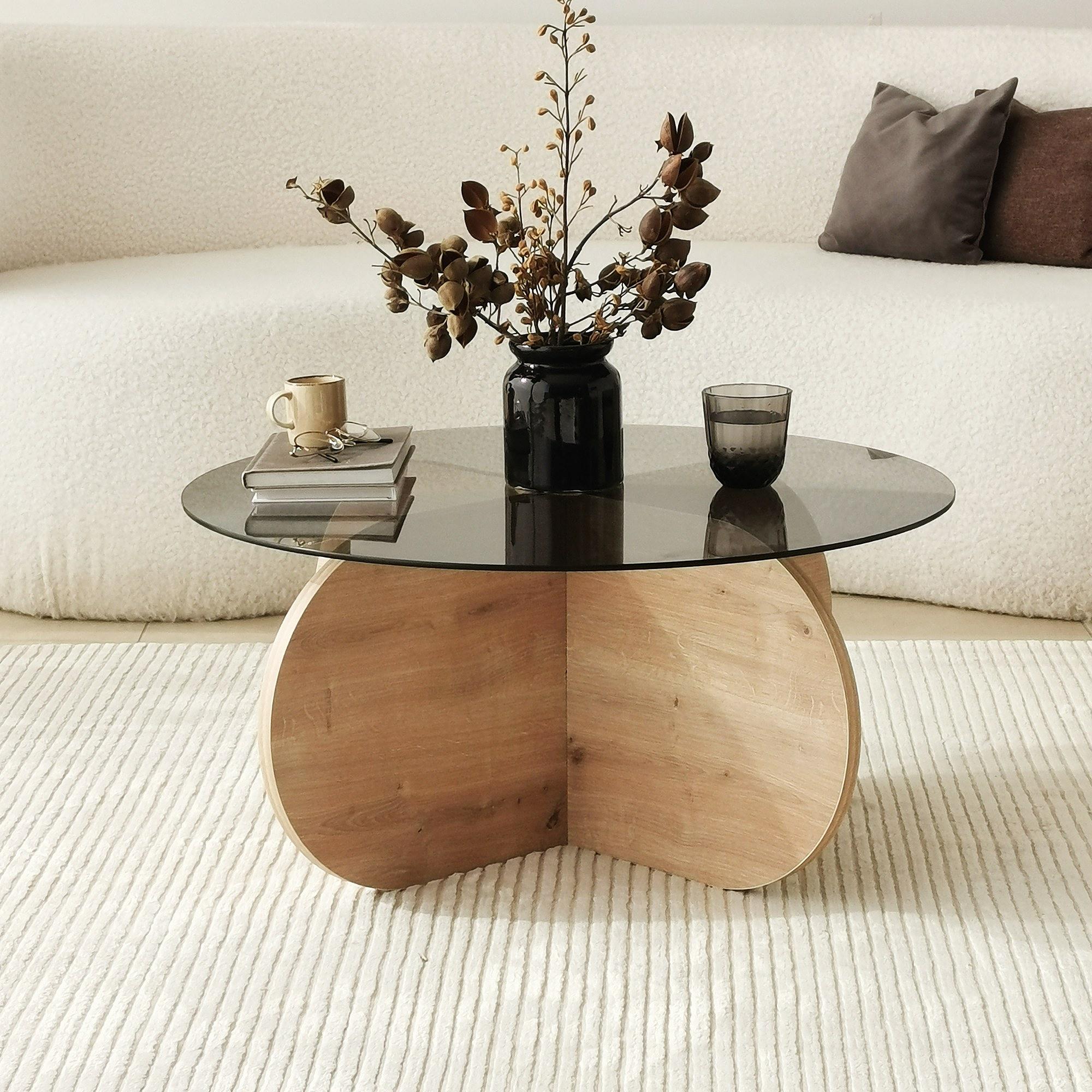 Bubble Coffee table Safety glass Tinted Oak brown Ø75cm 0