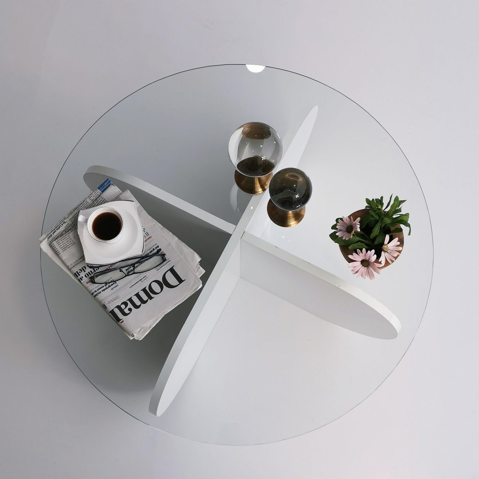 Bubble Coffee Table Safety Glass White Ø75cm 7