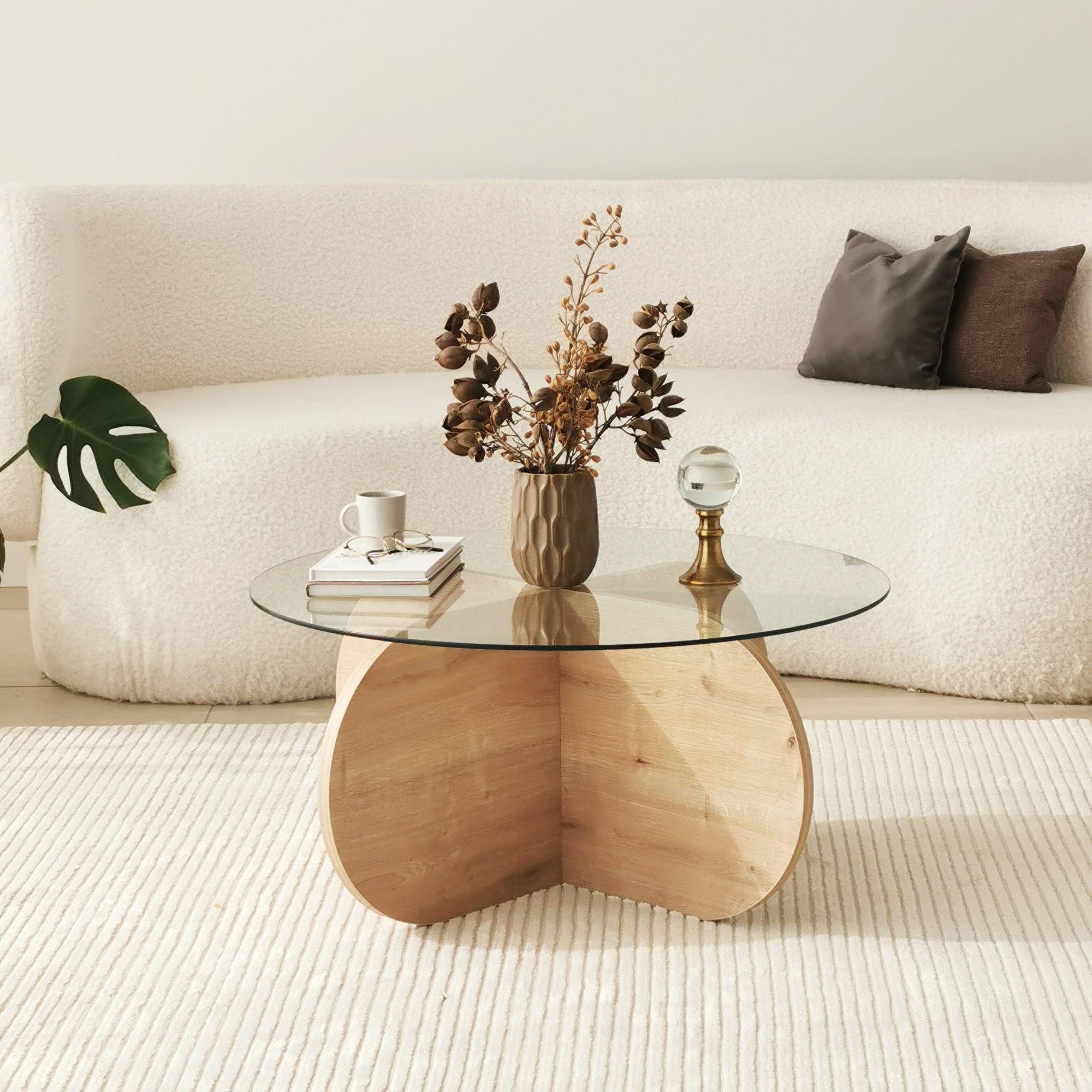 Bubble Coffee Table Safety Glass Oak Ø75cm 2