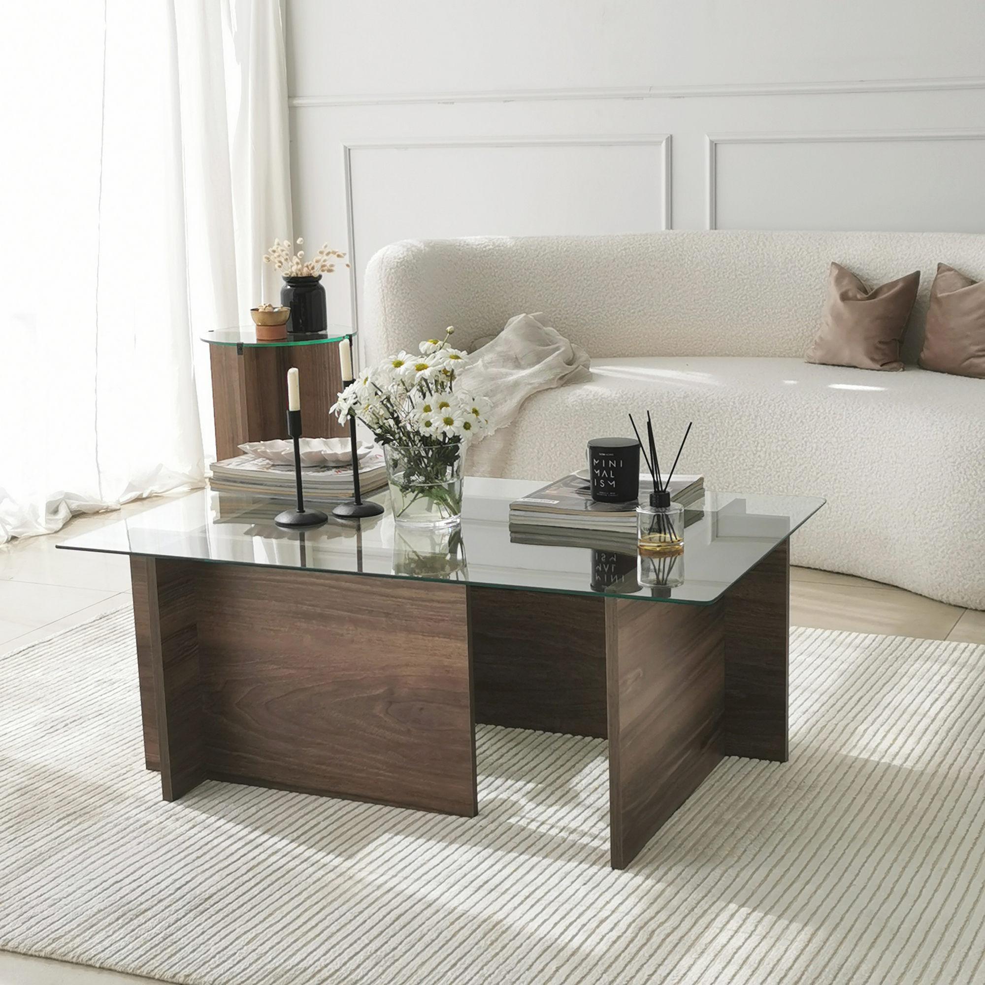 New Escape Coffee table Safety glass Walnut brown 5