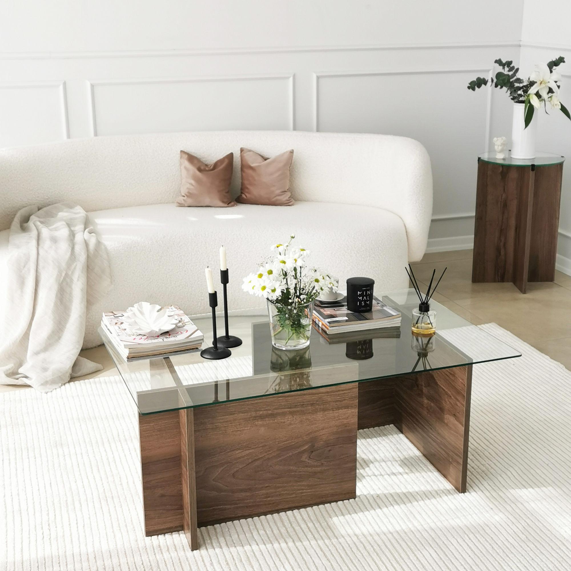 New Escape Coffee table Safety glass Walnut brown 1