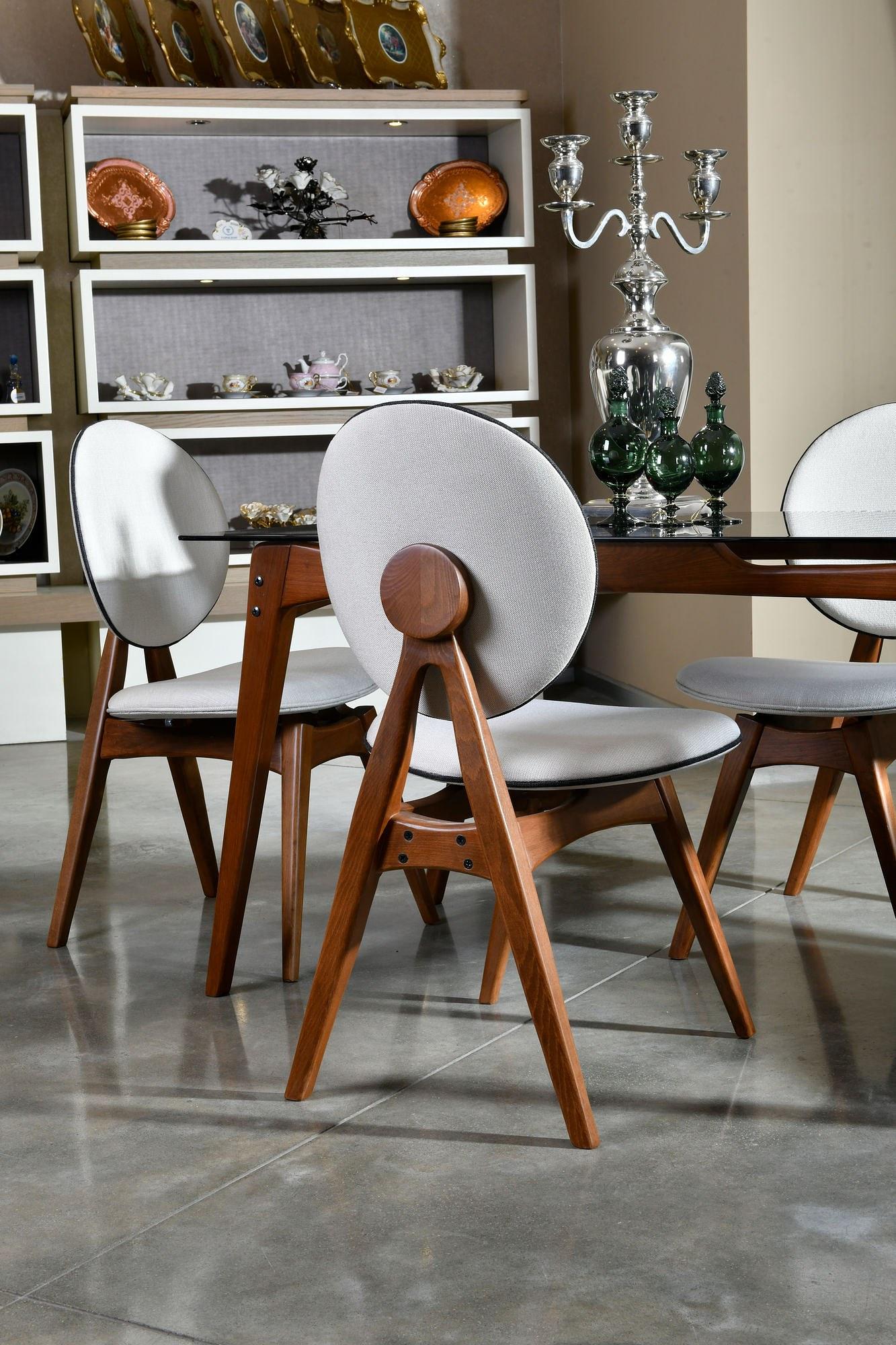 2x Touch Chair Wood Veneer Linen Cream 6