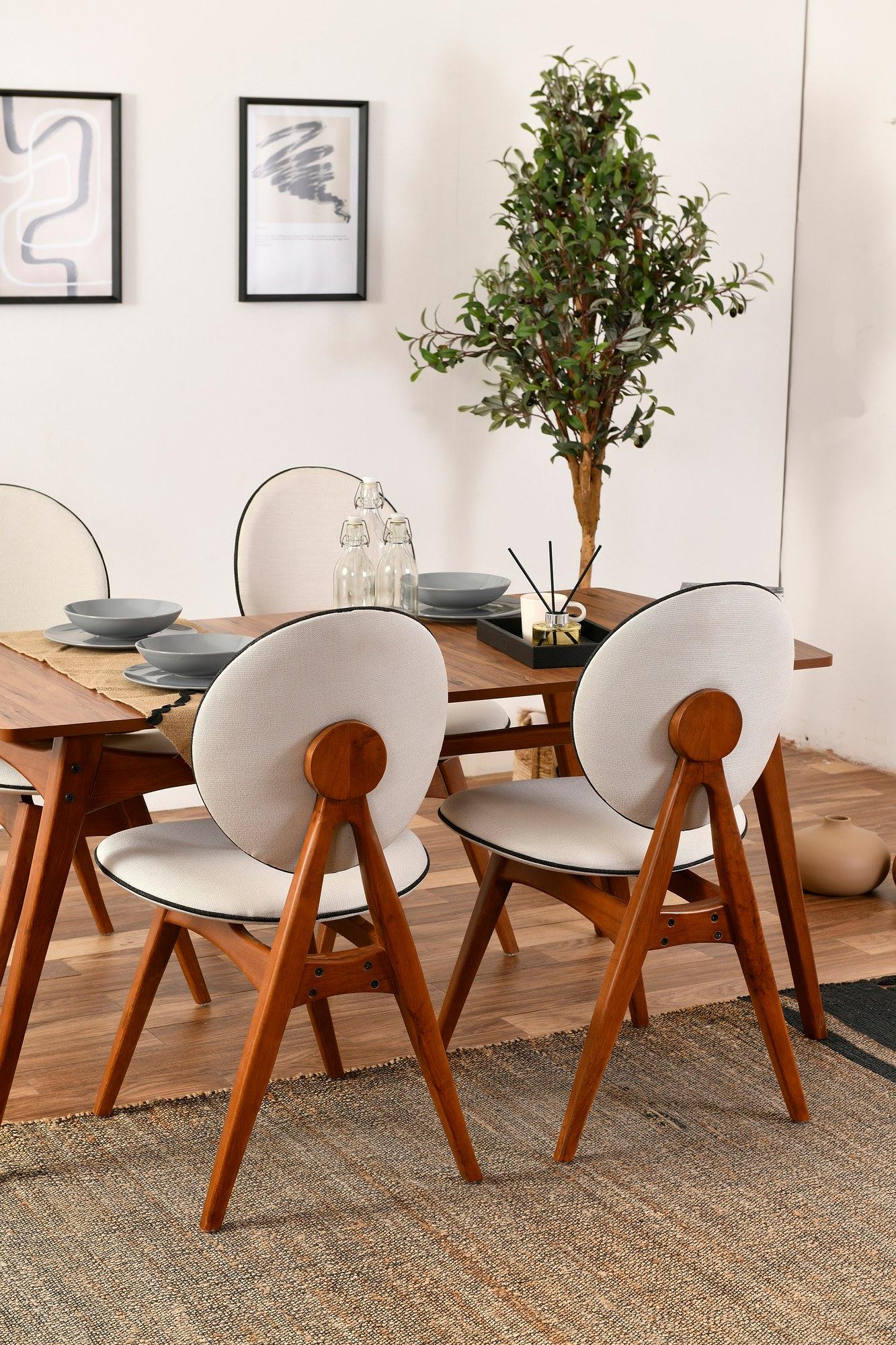 2x Touch Chair Wood Veneer Linen Cream 3
