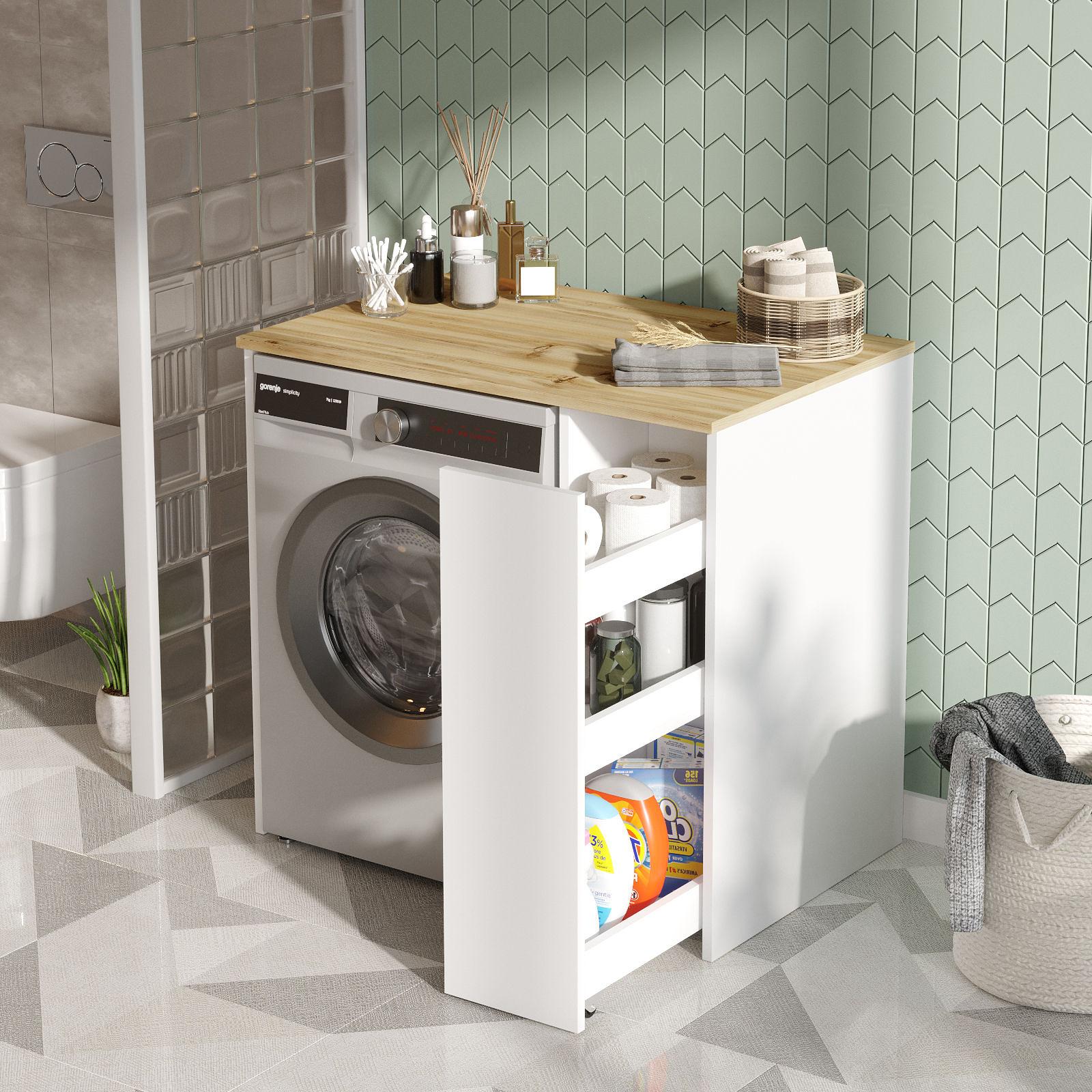 Washing machine cabinet with shelf Walnut brown 94.5cm x 88.3cm 2