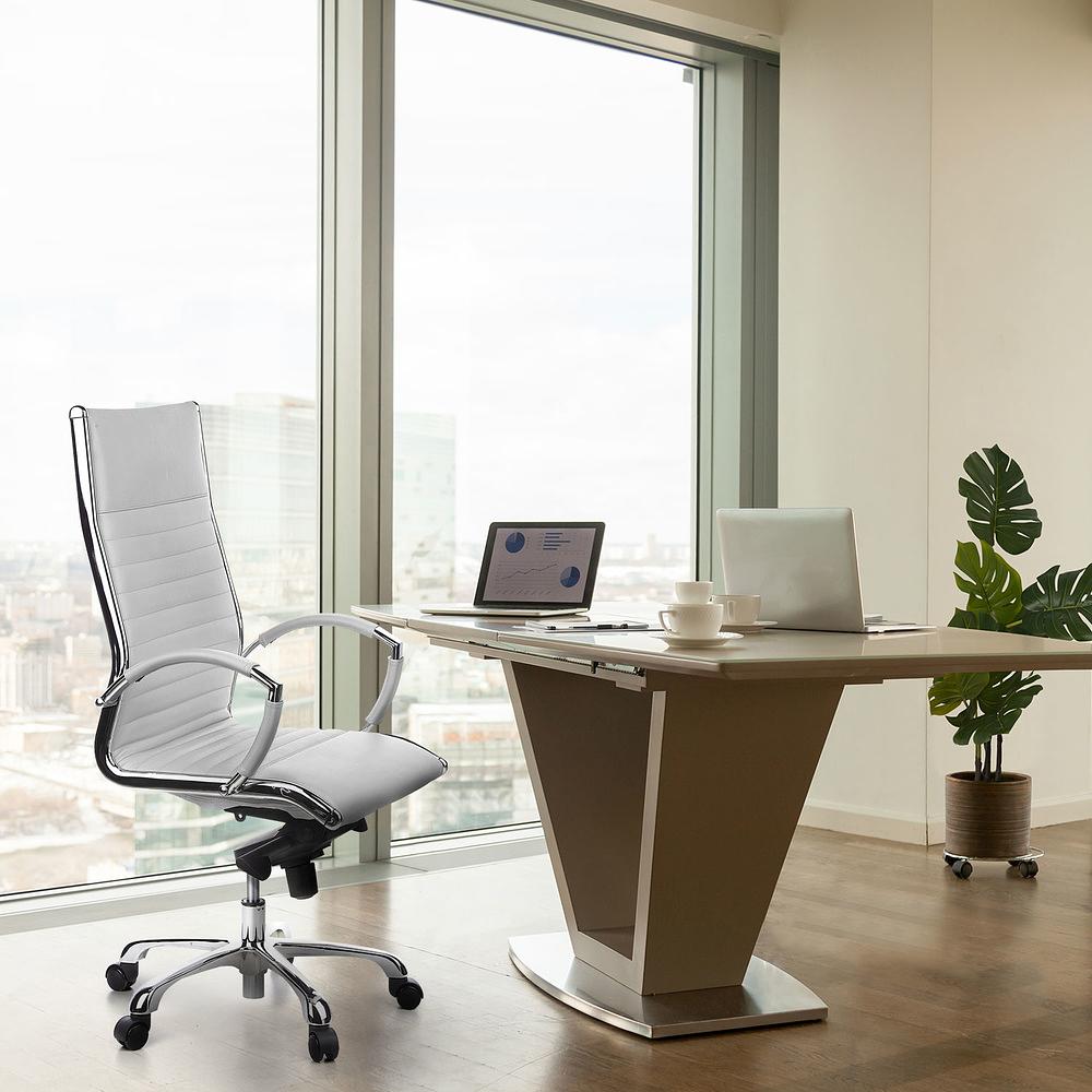 PARMA 20 Swivel office chair with casters, Leather, White 3