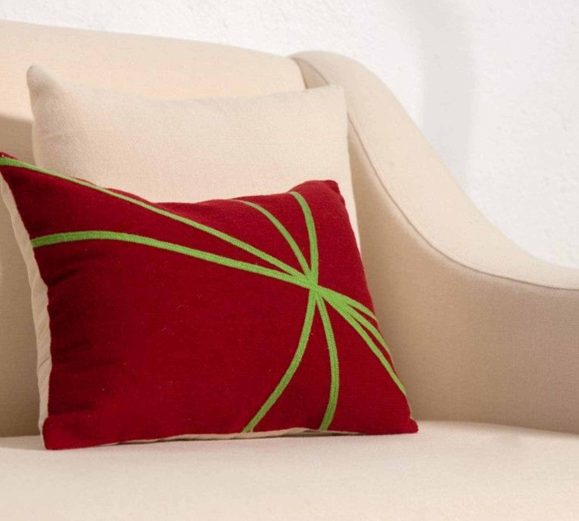 Embroidered cotton cushion with feather filling Red 2
