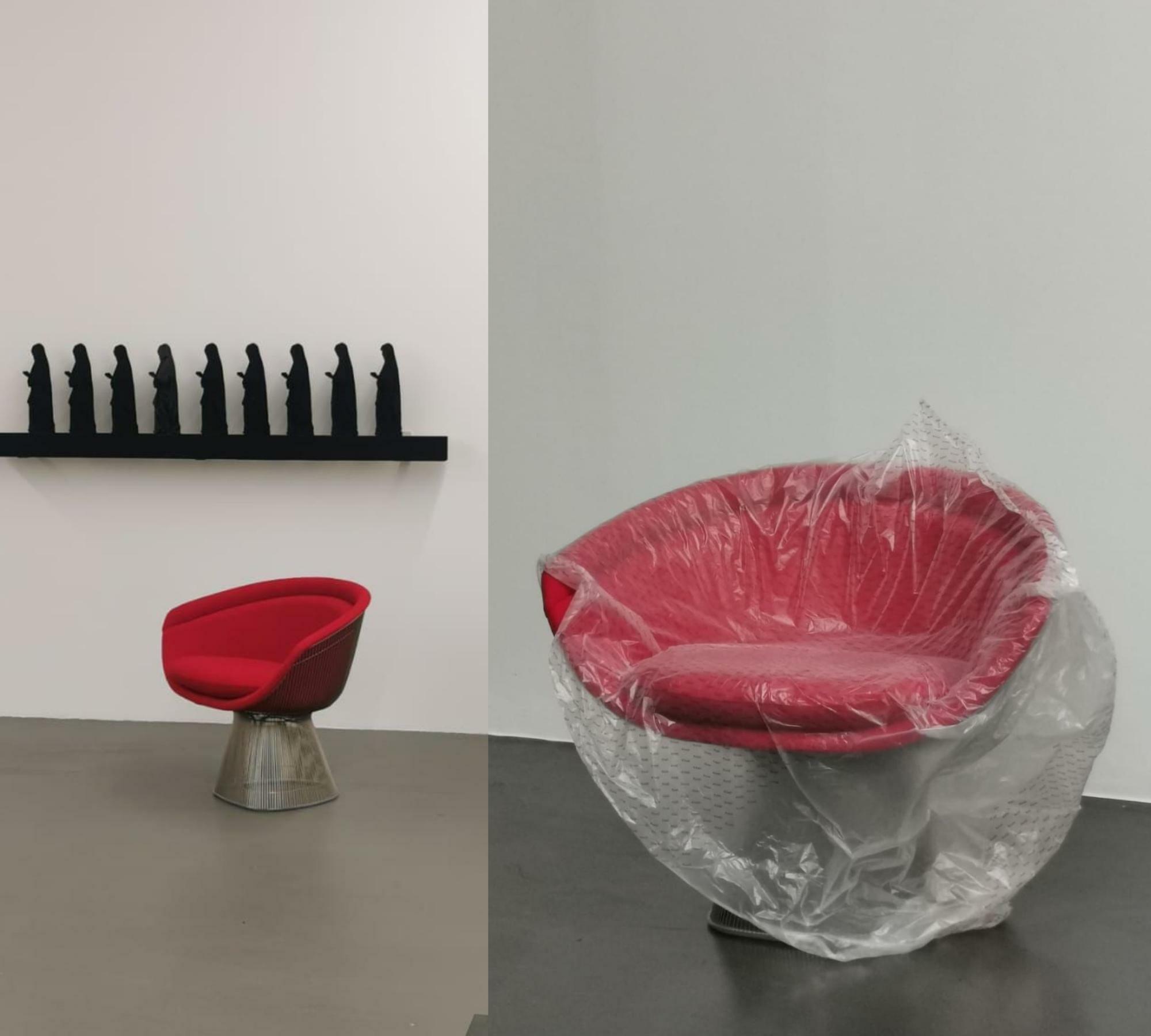 Platner Lounge Chair aus Stahl Bezug Rot 2