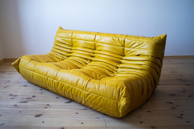 Togo Sofa 3-Seater Pull-Up Leather Yellow 3