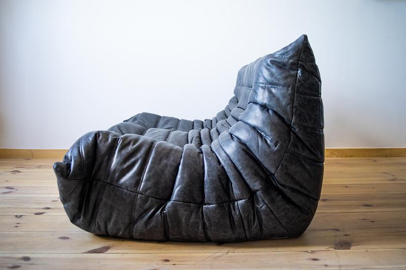 Togo Sofa 2-Sitzer Pull-Up-Leder Schwarz 3