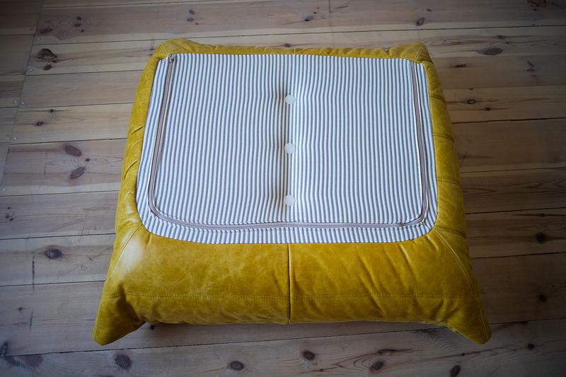 Togo Armchair and Ottoman Set Pull-Up Leather Yellow 2