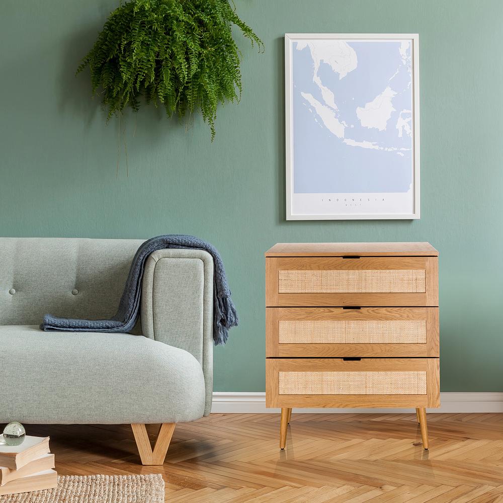 BOHEO K Cassettiera 3 cassetti legno effetto rovere 6