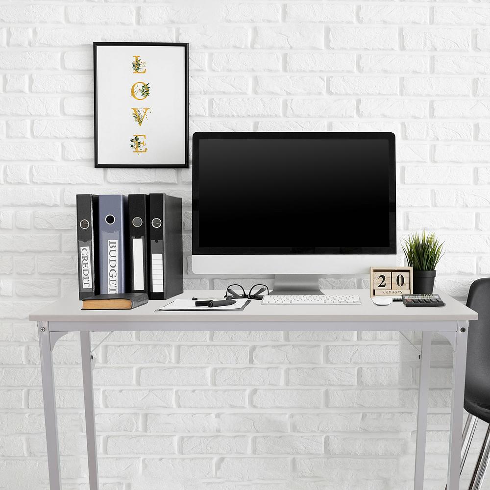 Workspace I Scrivania Acciaio Legno Bianco 2