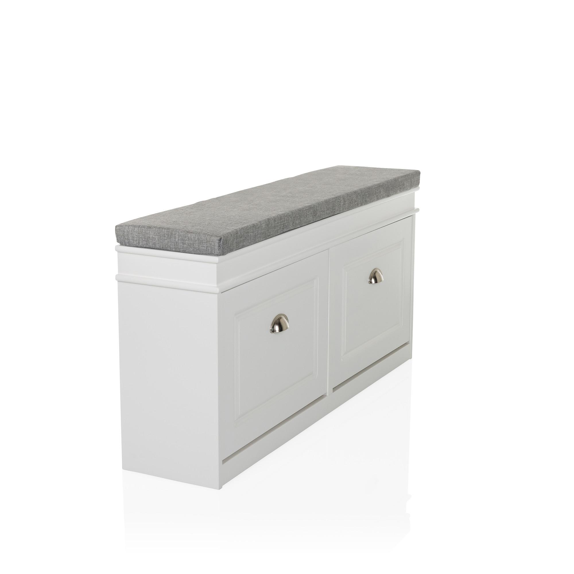 Estha I Shoe cabinet Bench with seat cushion Wood White Gray 8