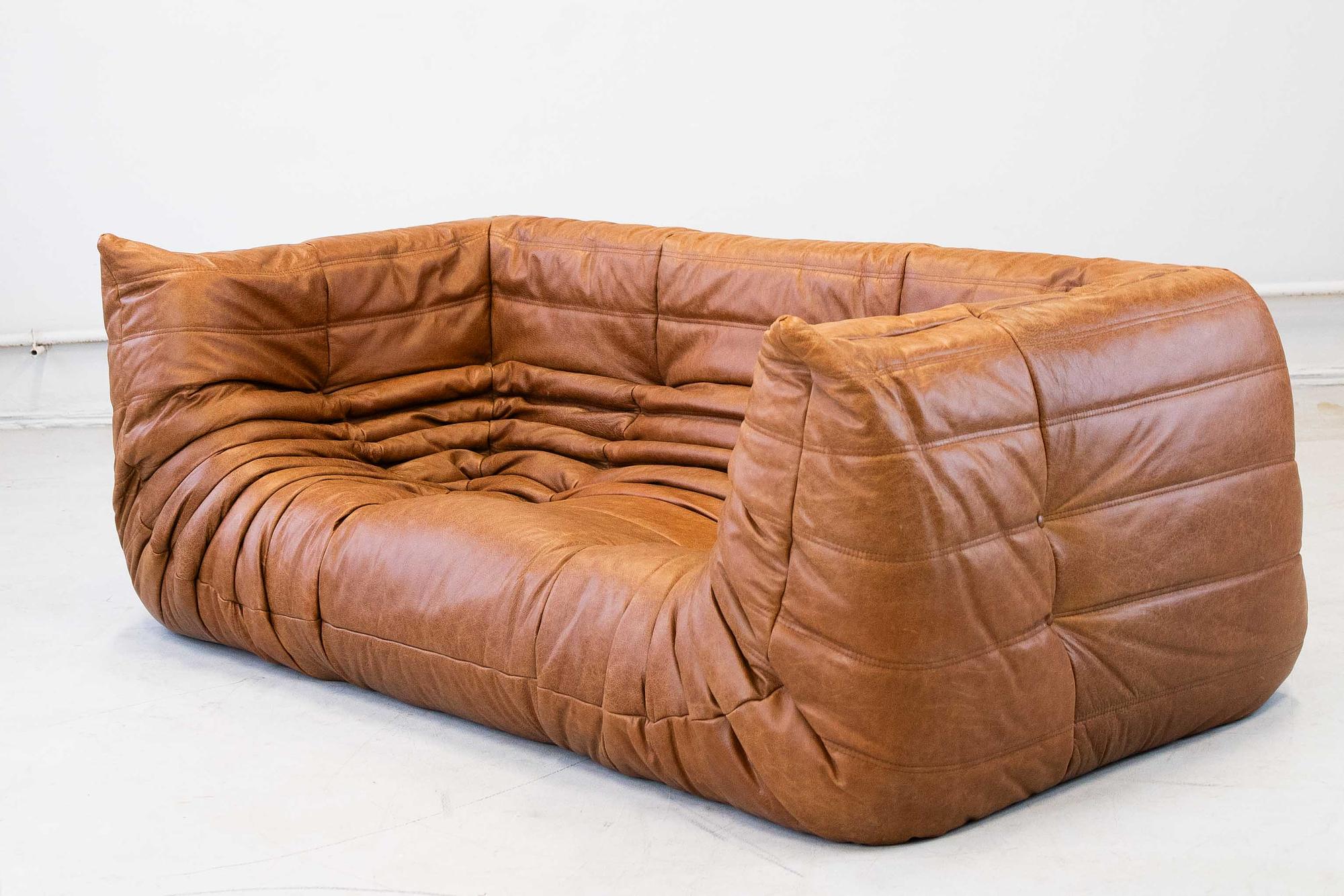 Togo Sofa 2-seater with Armrest Pull-Up Leather Pine Brown 1