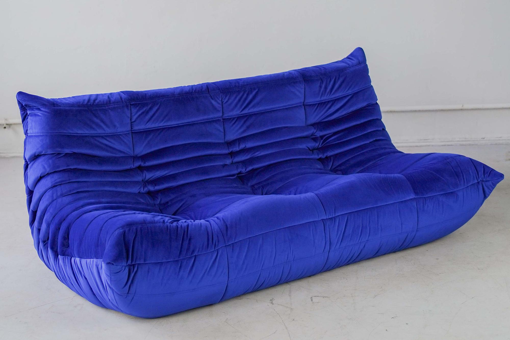 Togo Sofa 3-seater Velvet Cobalt Blue 4