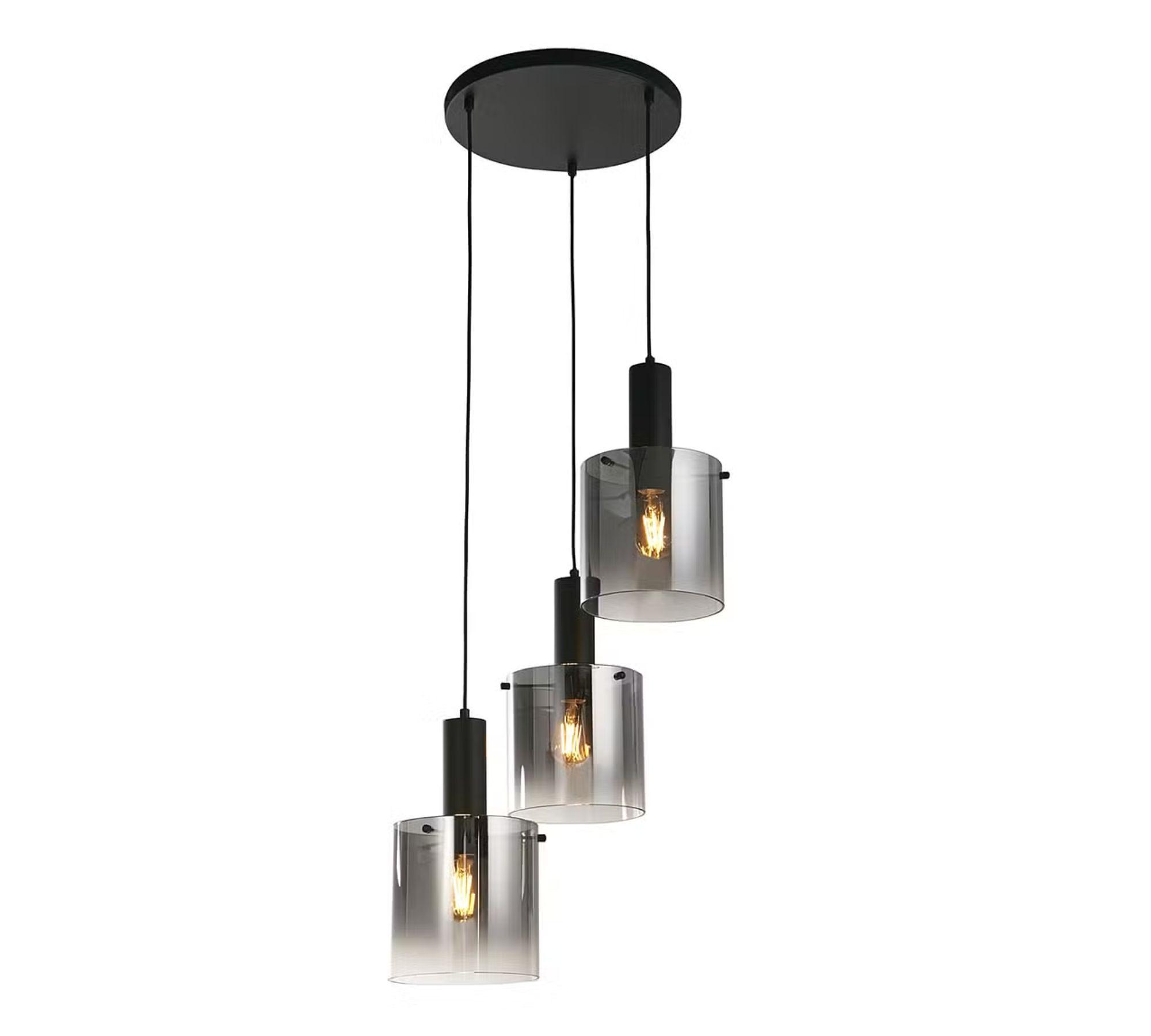 Pendant lamp 3-light steel glass black 0