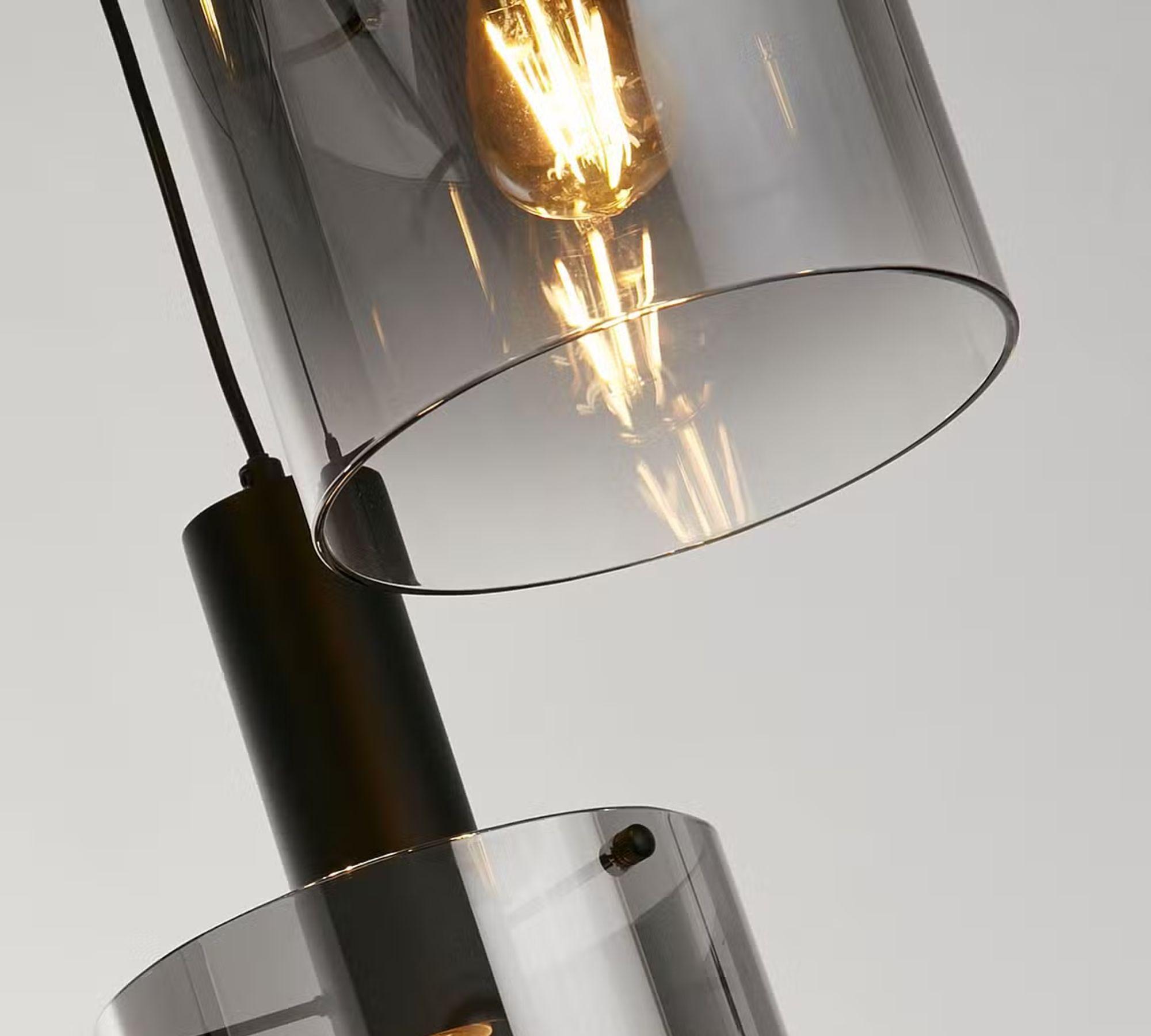 Pendant lamp 3-light steel glass black 2