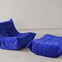 Togo Armchair and Ottoman Set Velvet Cobalt Blue 0