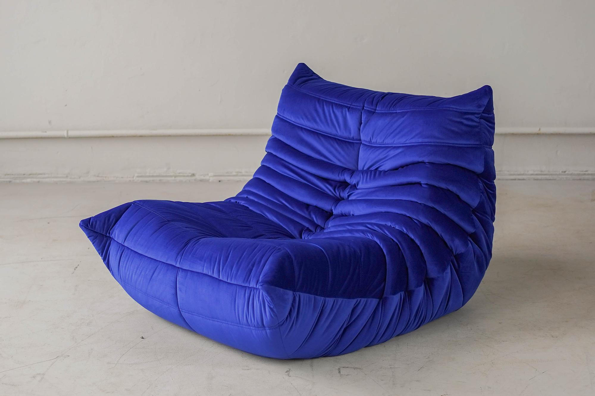 Togo Armchair and Ottoman Set Velvet Cobalt Blue 2