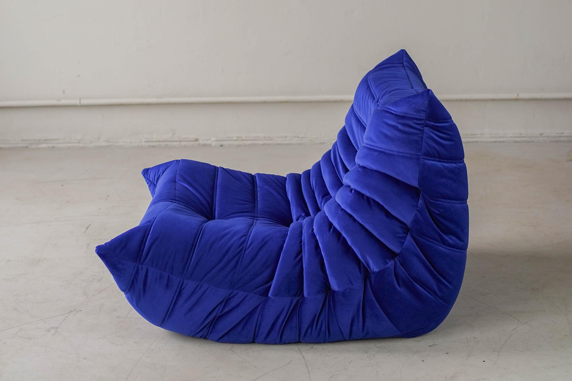 Togo Armchair and Ottoman Set Velvet Cobalt Blue 3