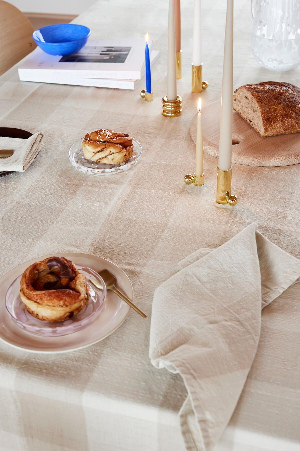 Chess Tablecloth Cotton Cream 200x140 cm 2
