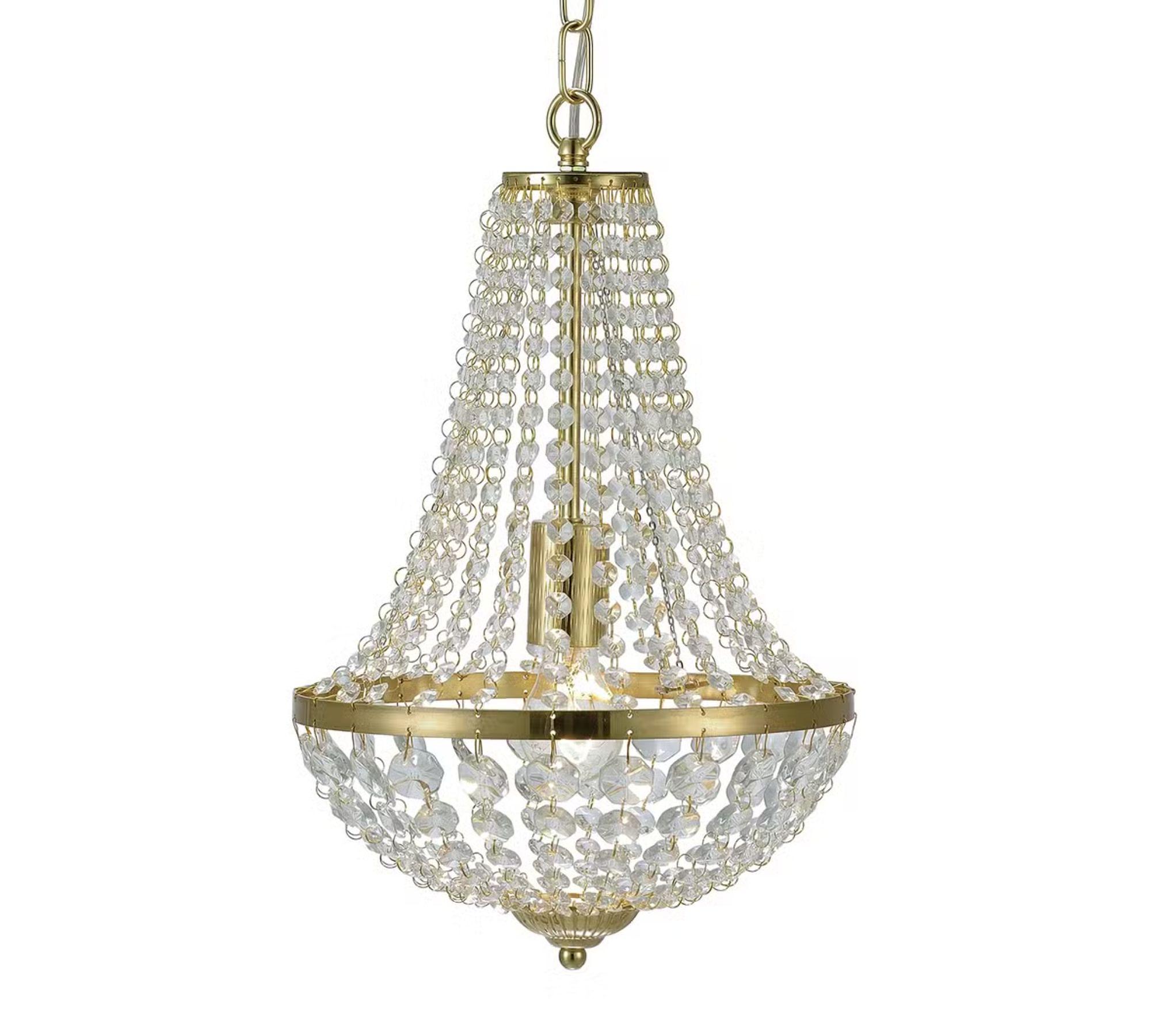 Chandelier 1-light Crystal glass Stainless steel Gold 0