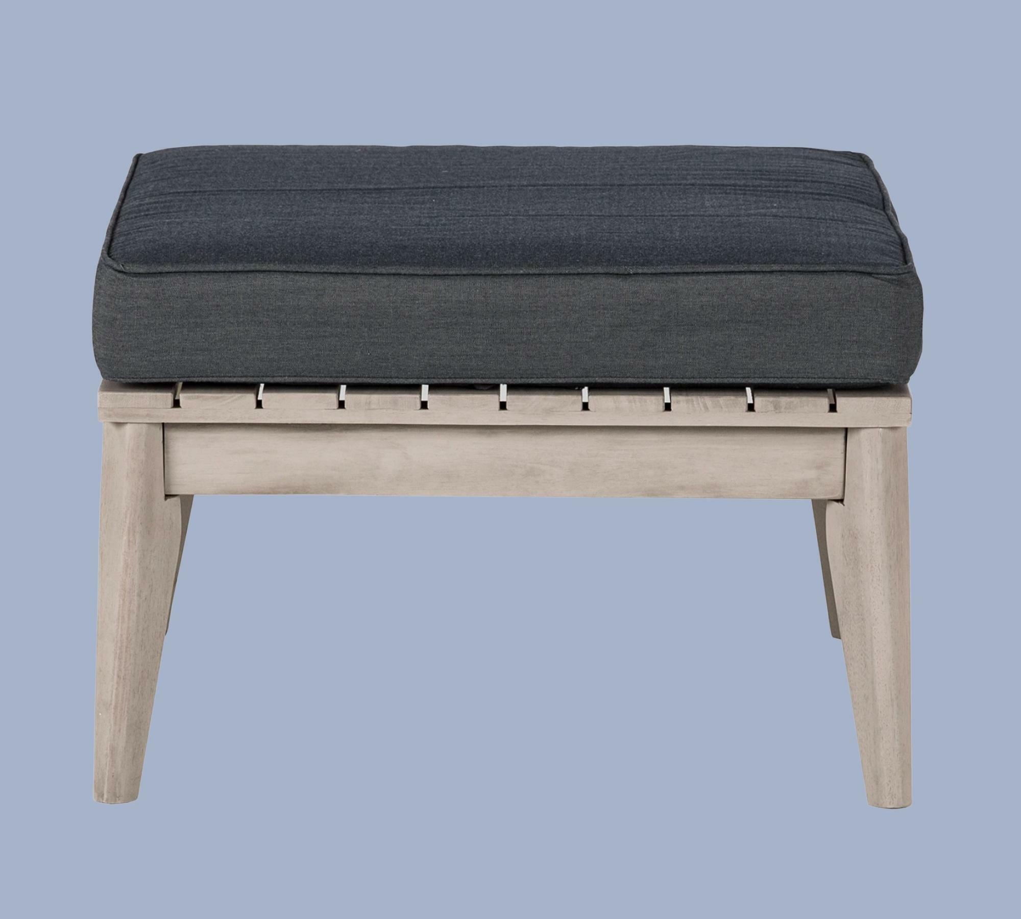 Indoor-Outdoor Loungehocker aus Akazienholz, Sitzkissen Grau 2