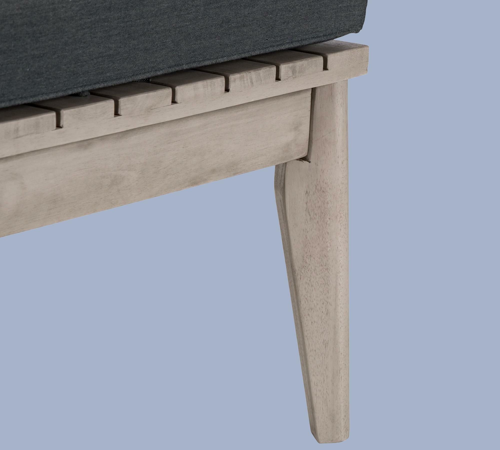 Indoor-Outdoor Loungehocker aus Akazienholz, Sitzkissen Grau 3