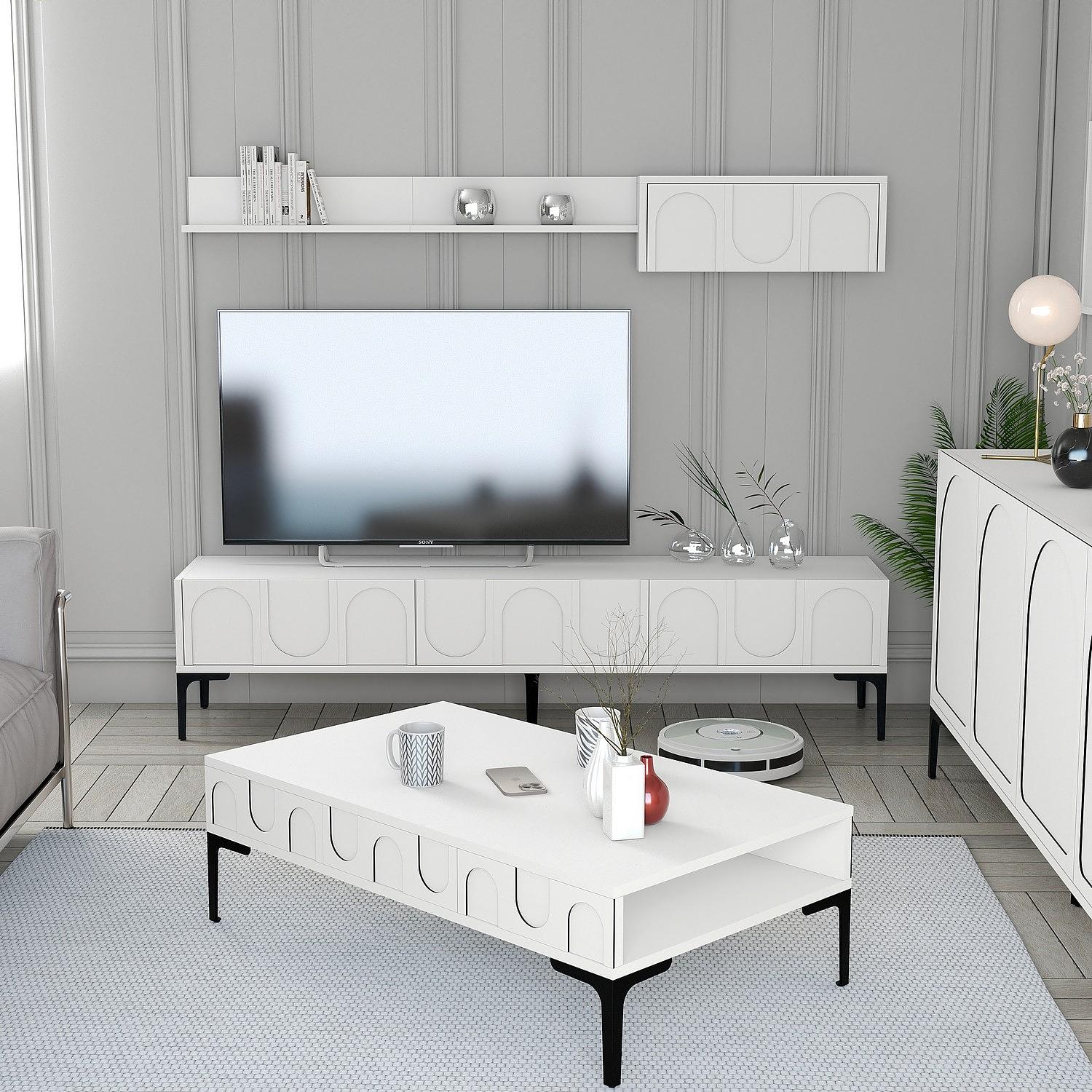 Lyon 3 Living room furniture set wood veneer White Black 1