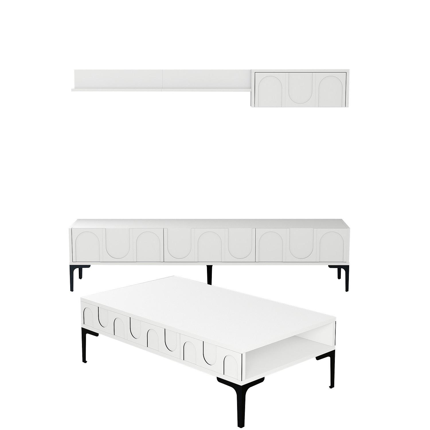 Lyon 3 Living room furniture set wood veneer White Black 4