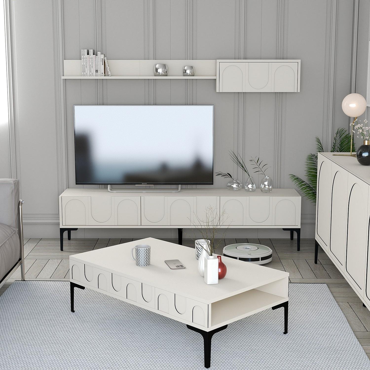 Lyon 3 Living room furniture set Wood veneer Cream Black 1
