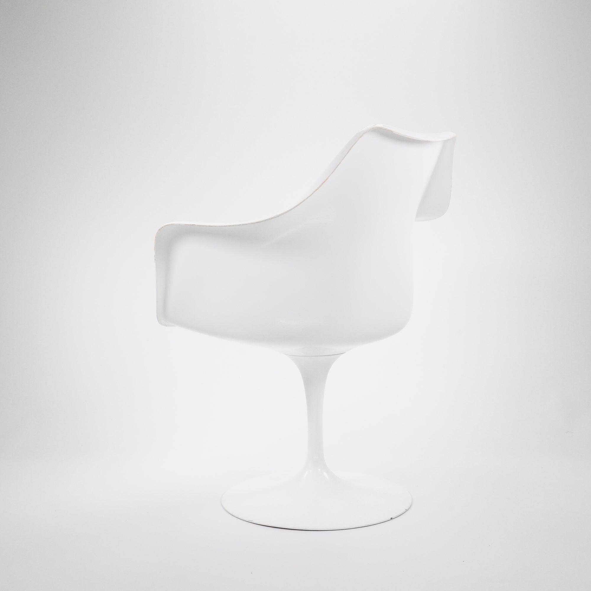 Saarinen Tulip Armchair White Brown Leather 2
