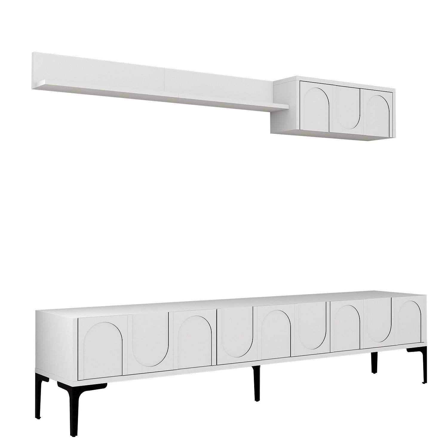 Lyon 2 TV cabinet Wood veneer White Black 0