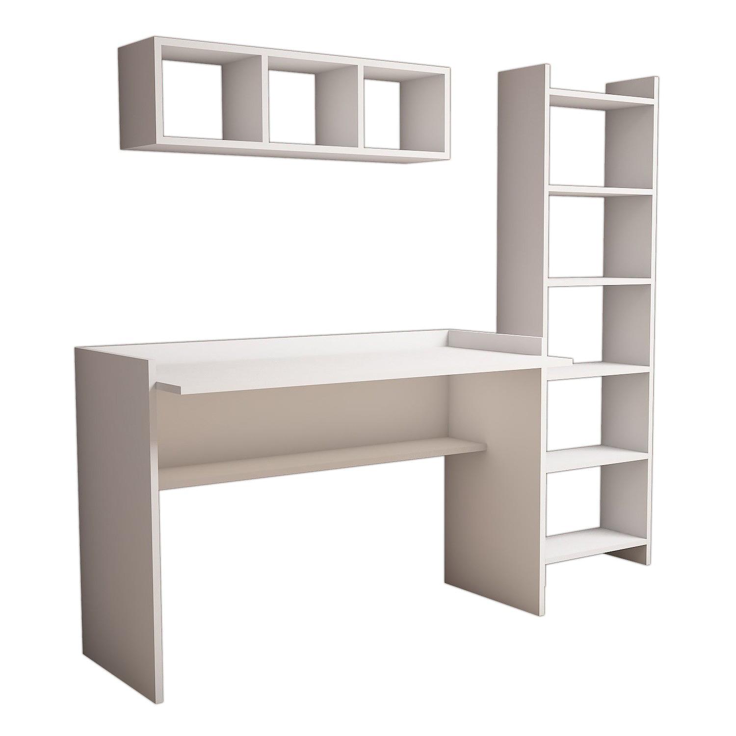 Hera Desk & Bookshelf Wood Veneer White 3