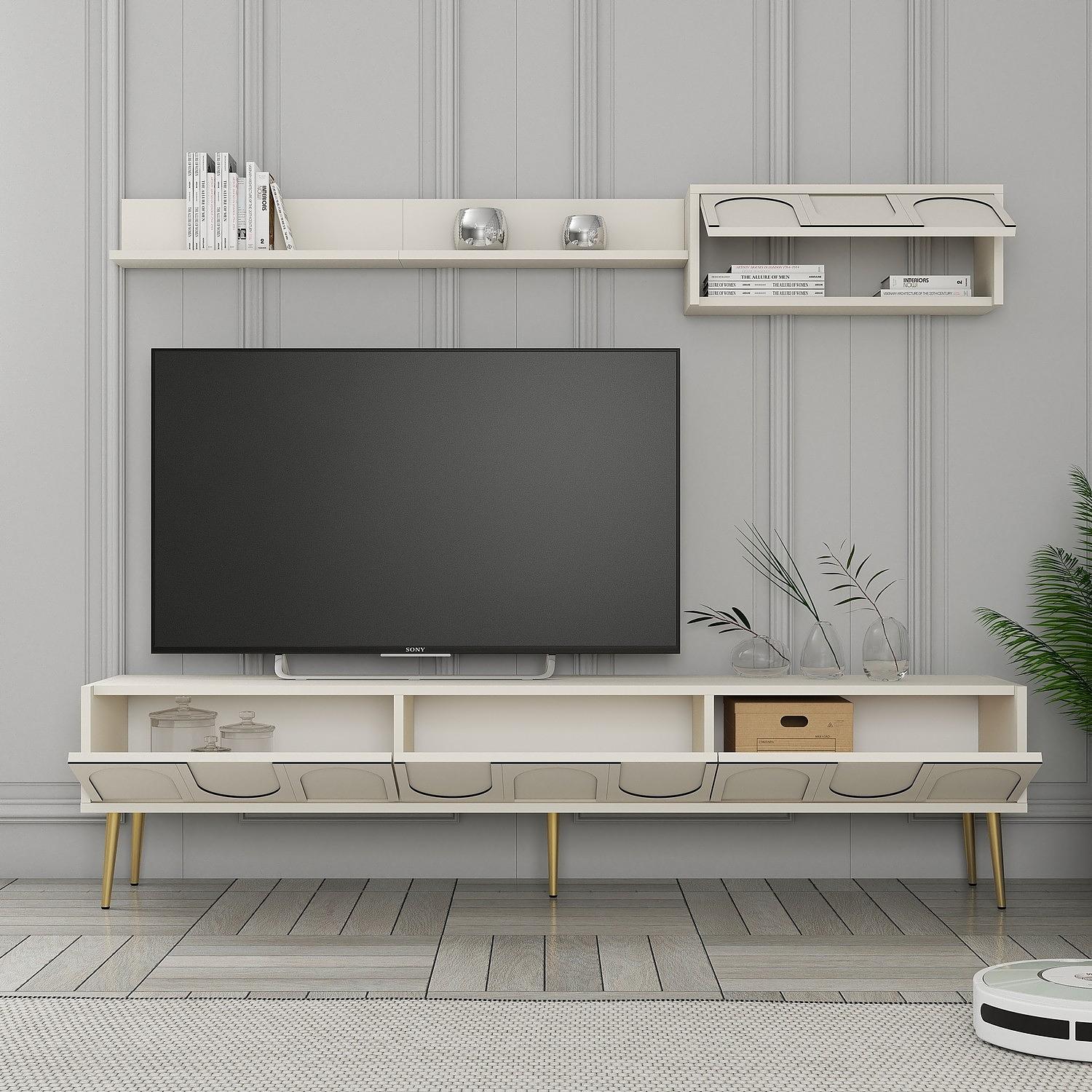 Lyon 2 TV cabinet wood veneer cream gold 2