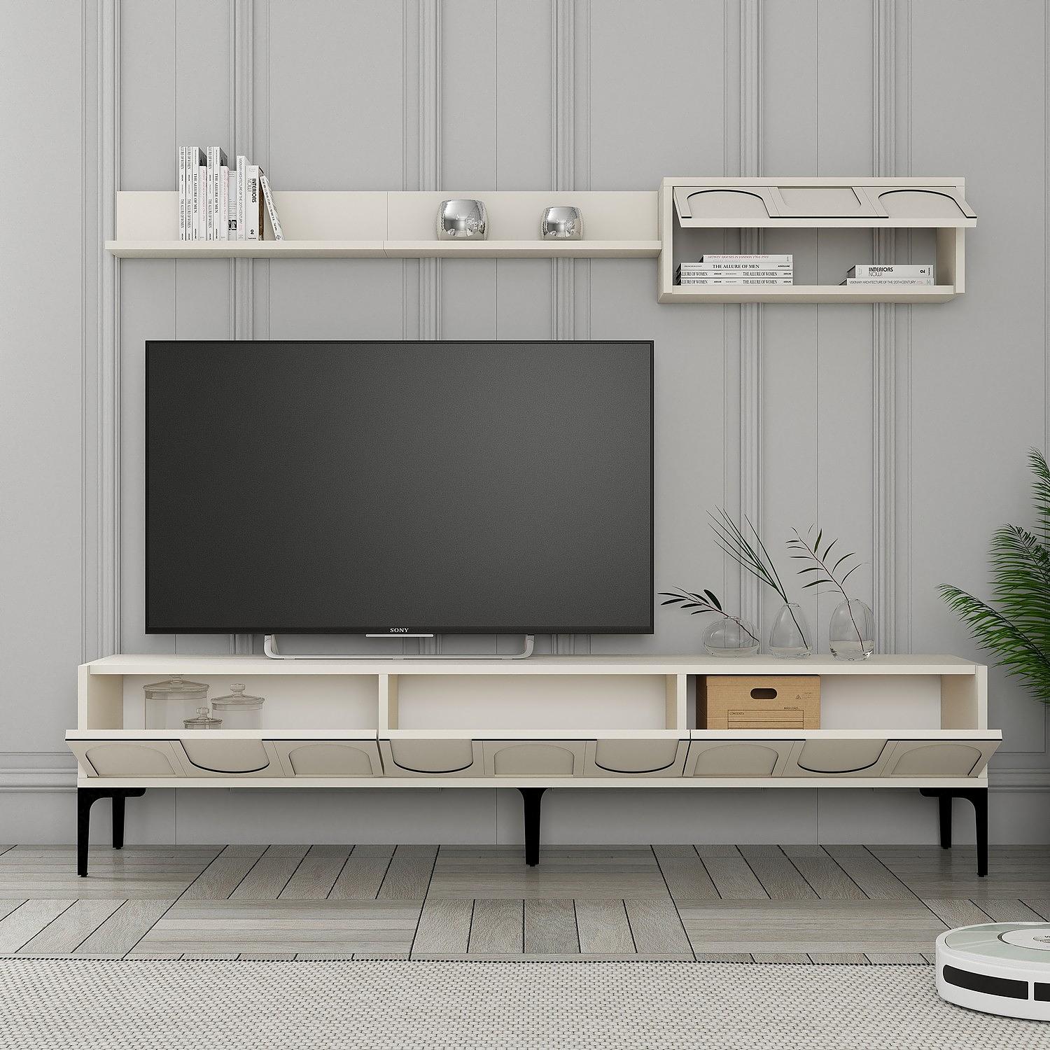 Lyon 2 TV-Schrank Holzfurnier Creme Schwarz 2