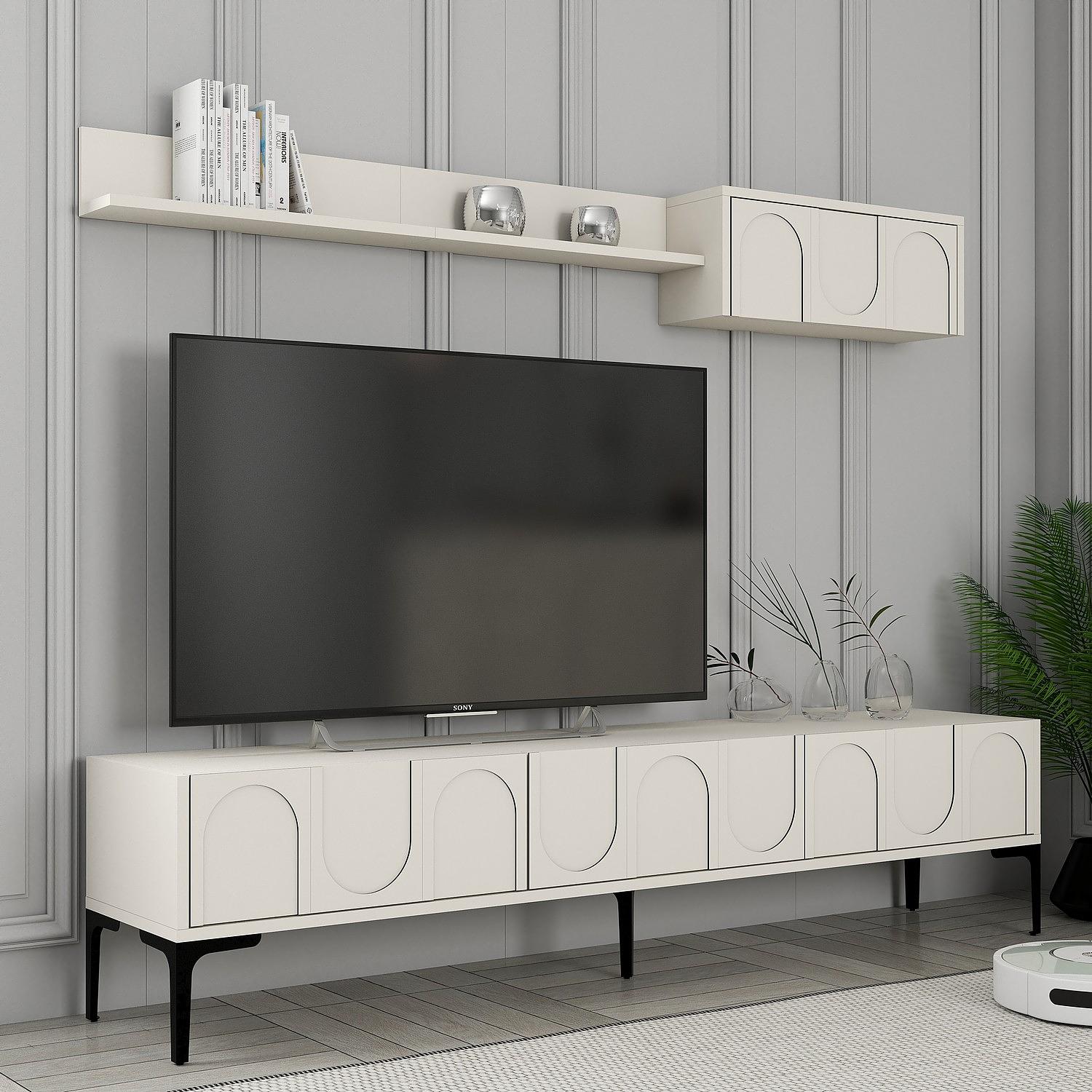 Lyon 2 TV cabinet wood veneer cream black 3