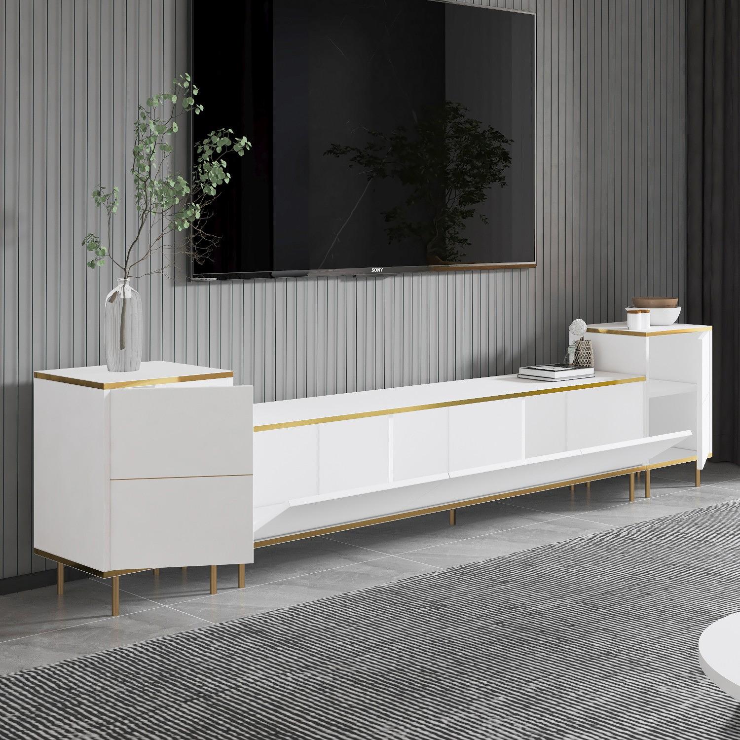 Imaj TV-Schrank Holzfurnier Weiß Gold 4