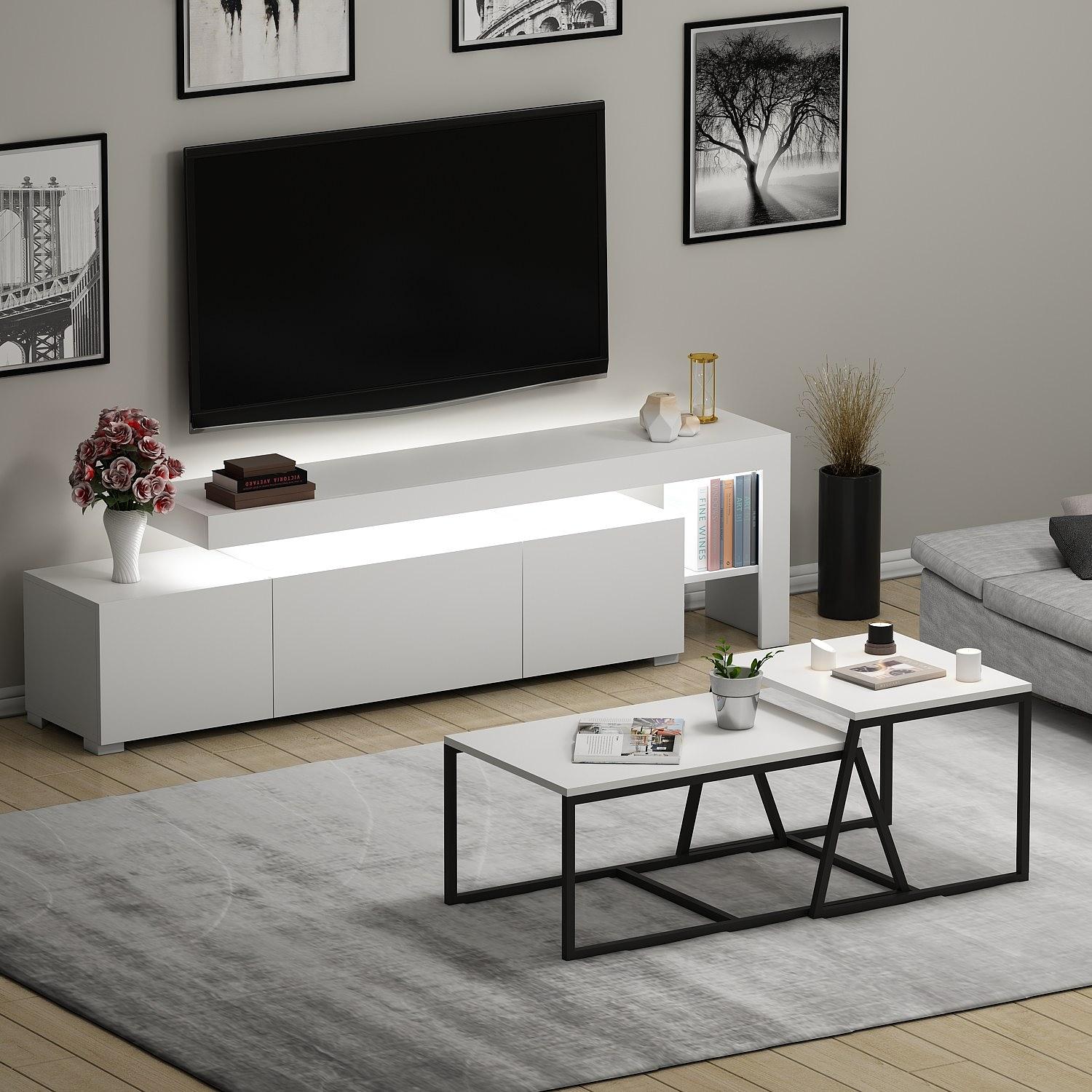 Beliz Wohnzimmermöbel-Set Holzfurnier Weiß 2