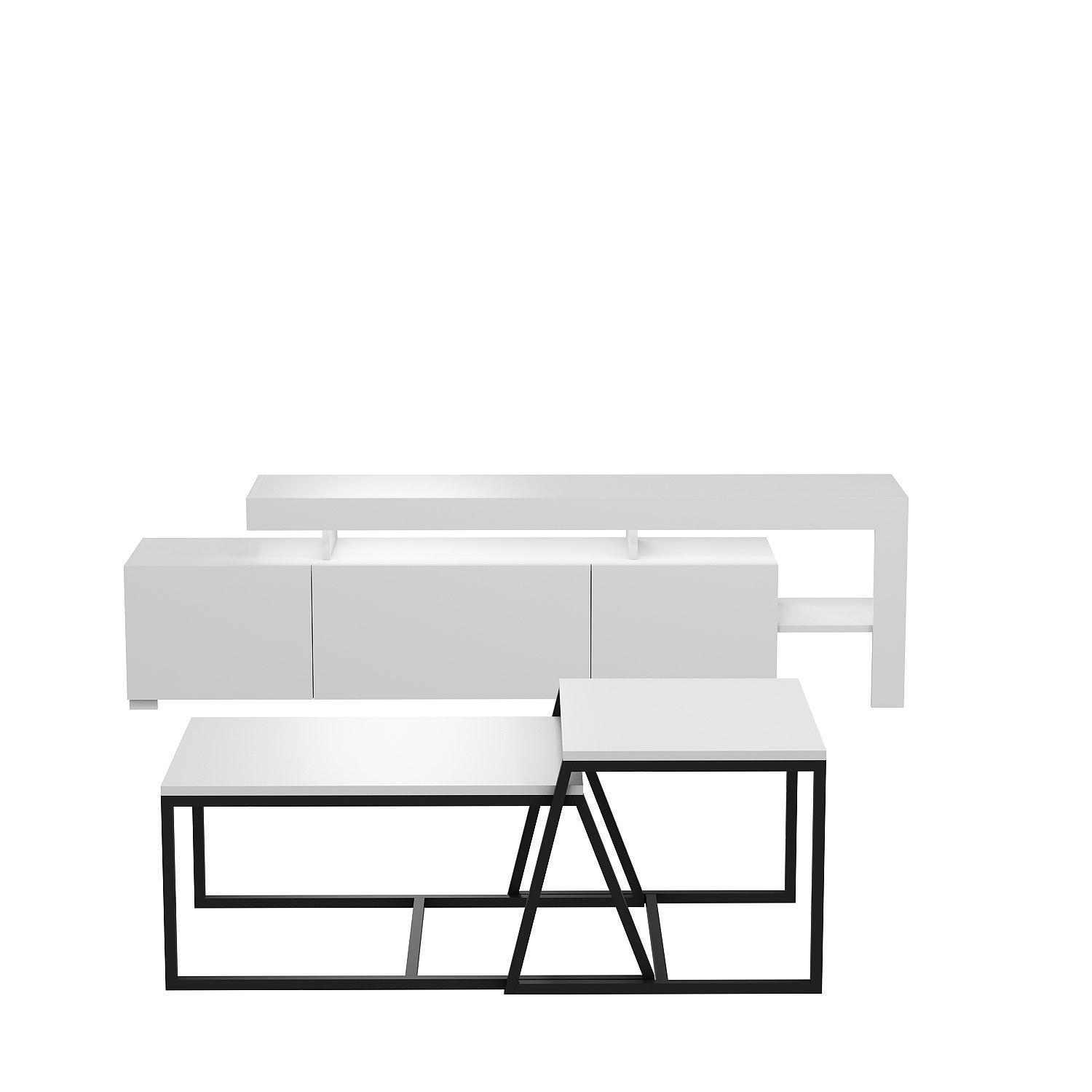 Beliz Living Room Furniture Set Wood Veneer White 6