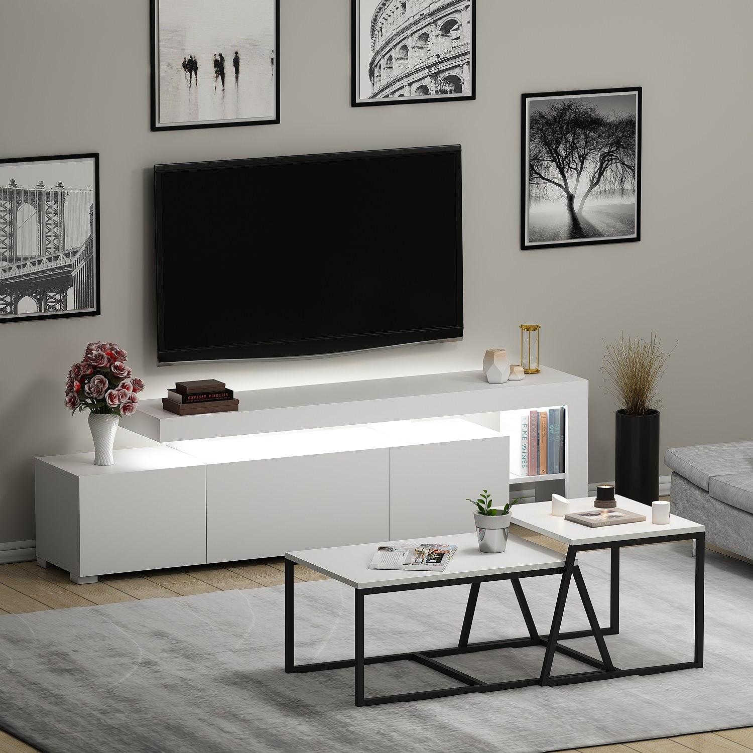 Beliz Wohnzimmermöbel-Set Holzfurnier Weiß 4