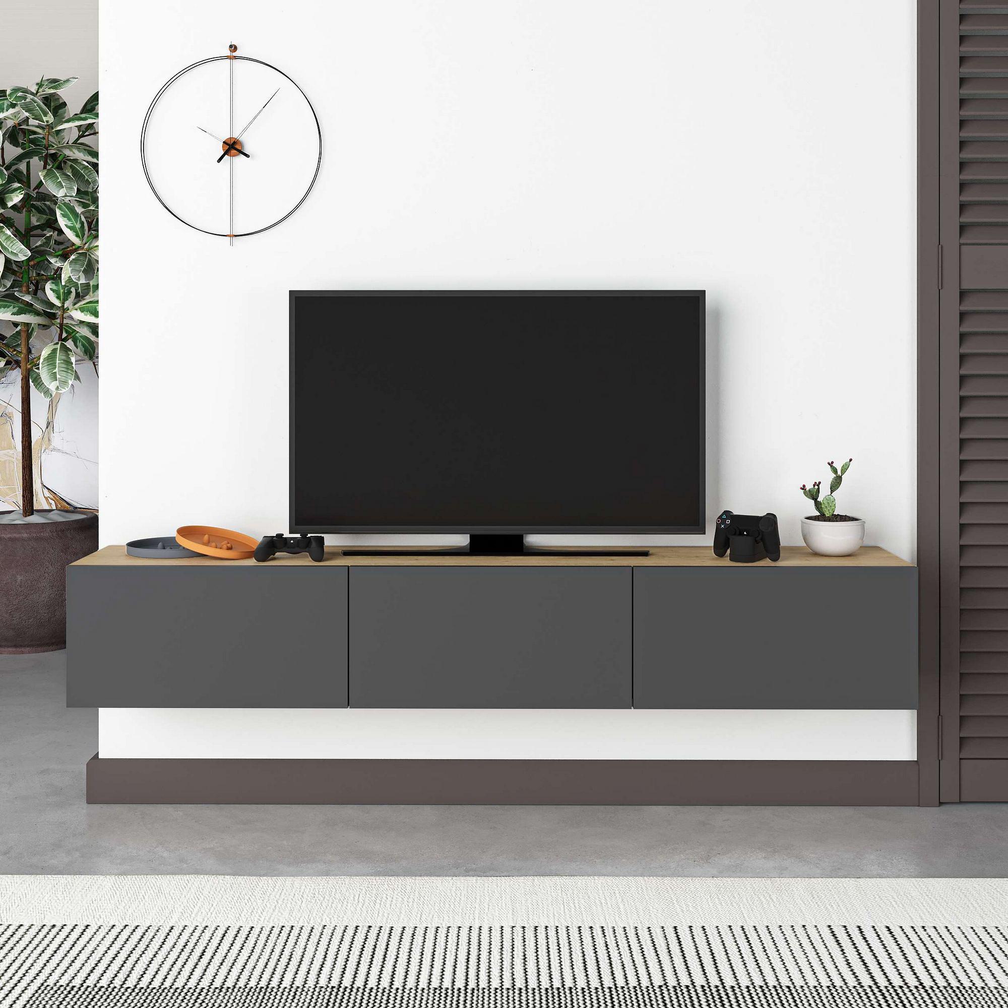 Francy Mobile basso impiallacciato in legno antracite 3