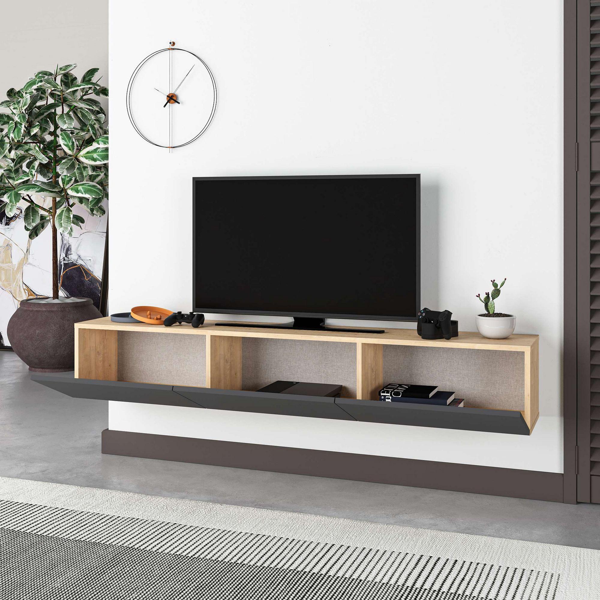 Francy Mobile basso impiallacciato in legno antracite 2